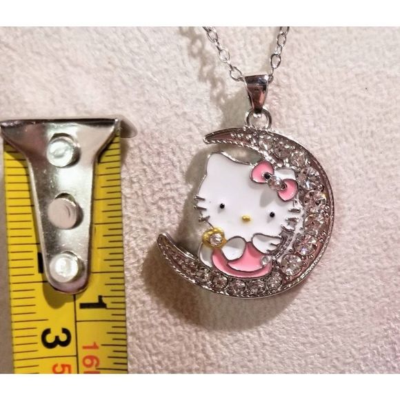 Hello Kitty Crescent Moon Pavé Crystals Love You To The Moon And Back Necklace - Picture 7 of 8